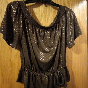 White House Black Market Blouse Espresso Boho Elastic Waist 20 long 18 armpit